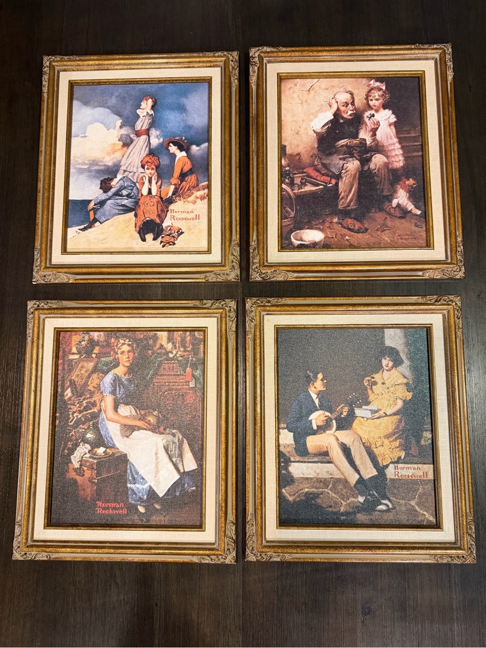 Set of 4 Framed Norman Rockwell Canvas Prints Limited Edition 14x12 w/ COAs VTG